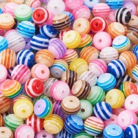 8mm Rainbow Color Striped Resin Beads DIY Handmade Beaded Material Jewelry Accessories